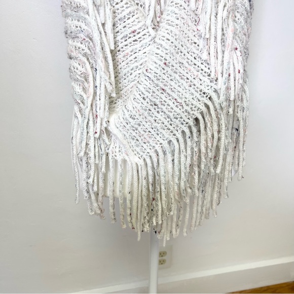 Infinity Scarf Stripes Beige Knited Fringe Bohemian Oversized Wrap - Picture 6 of 14